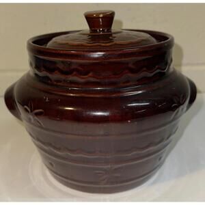 Vintage Marcrest Daisy Dot Bean Pot Lidded Jar Serving Bowl Brown USA Retro